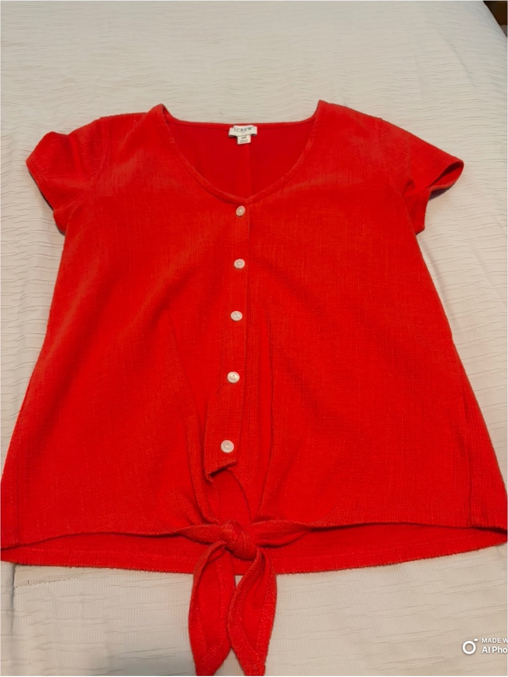 Vintage - Textured-  Red Tie-Front Button Top